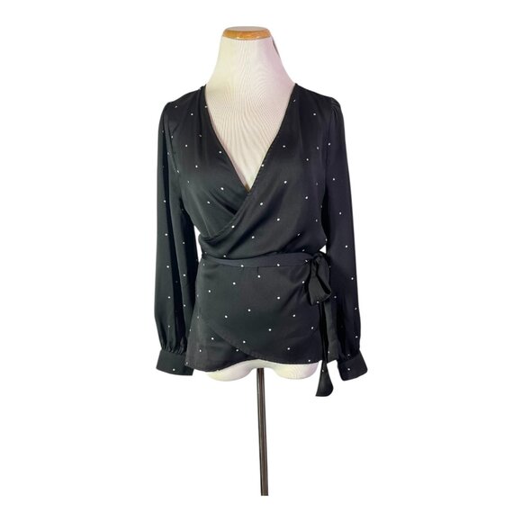 You Do You by Stella & Dot Size M Black Polka Dot Wrap Blouse Long Sleeve - Picture 1 of 10
